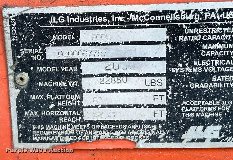 image for item EK4094 2008 JLG 600S boom lift