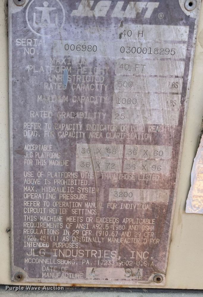 image for item JS9980 1994 JLG 40H boom lift