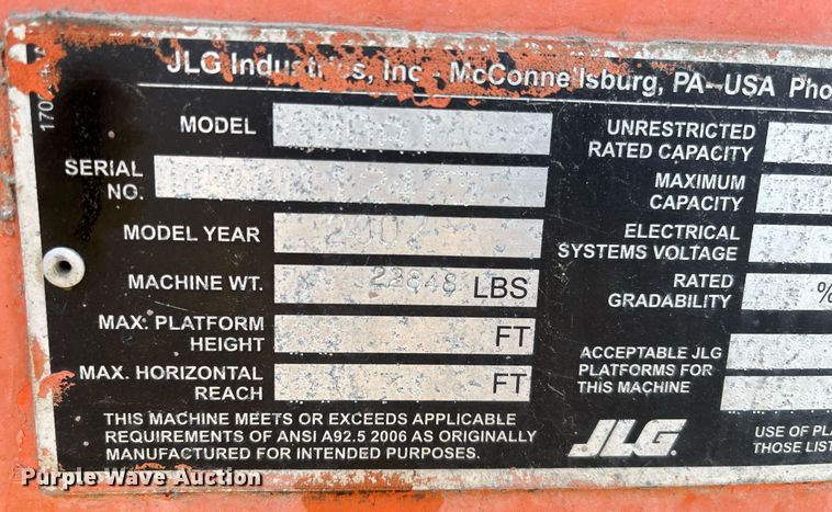 image for item JS9981 2007 JLG 600AJ boom lift