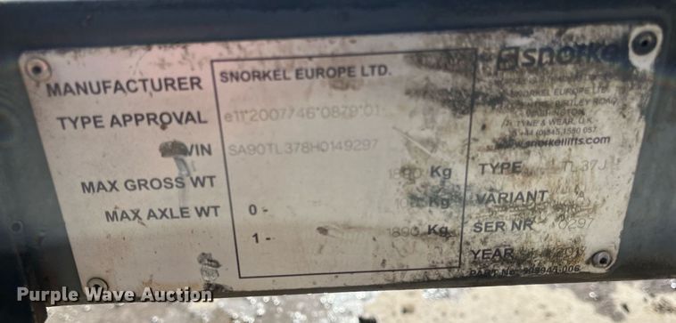 image for item JS9990 2017 Snorkel TL37J boom lift