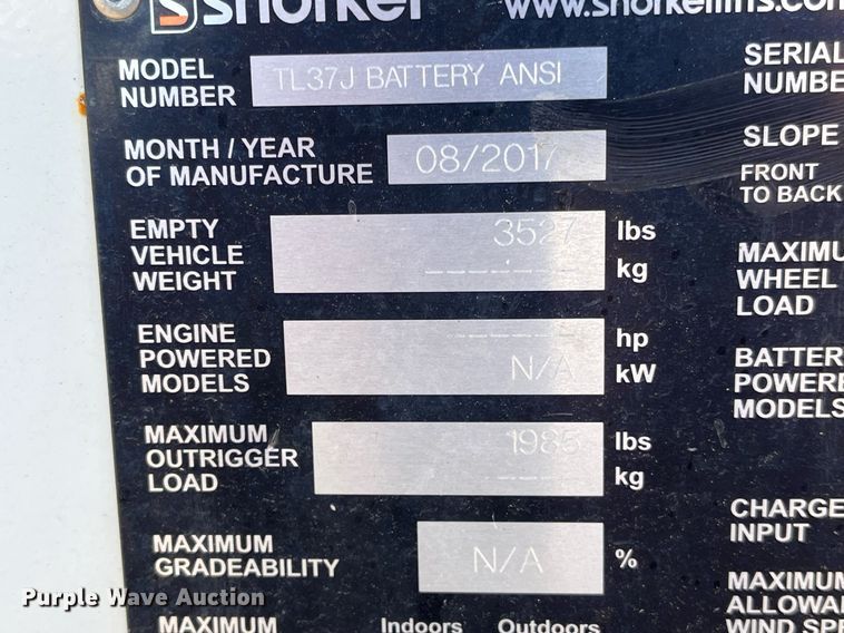 image for item JS9990 2017 Snorkel TL37J boom lift
