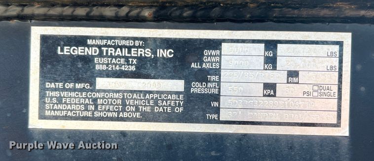 image for item JT9023 2009 Legend  equipment trailer