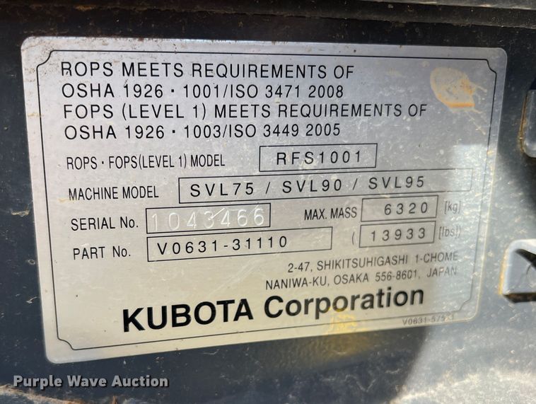 image for item JT9024 2021 Kubota  SVL95-2s tracked skid steer loader