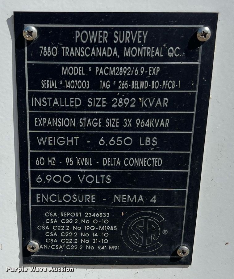 image for item KV9827 (2) Power Survey PACM2892/6.9-EXP capacitor banks