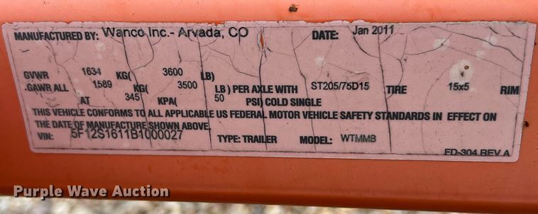 image for item KV9841 2011 Wanco WTMMB message board trailer