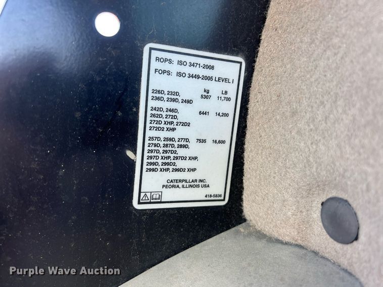 image for item KV9871 2016 Caterpillar 262D skid steer loader