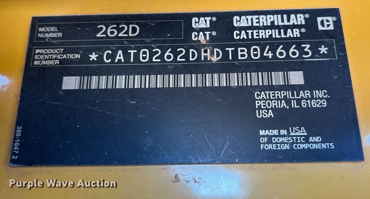 image for item KV9871 2016 Caterpillar 262D skid steer loader