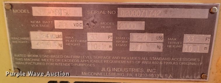 image for item LA9678 2000 JLG  33RTS scissor lift
