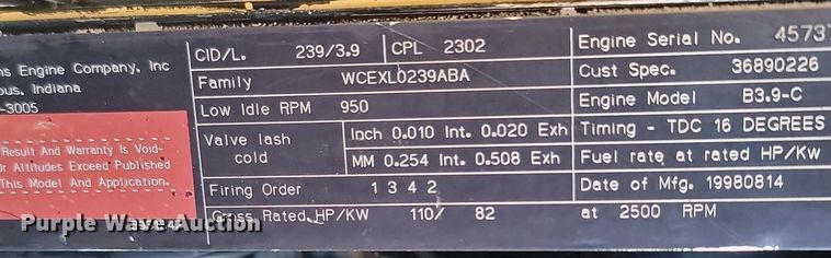 image for item LA9700 1999 Ingersoll Rand  P375WCU air compressor