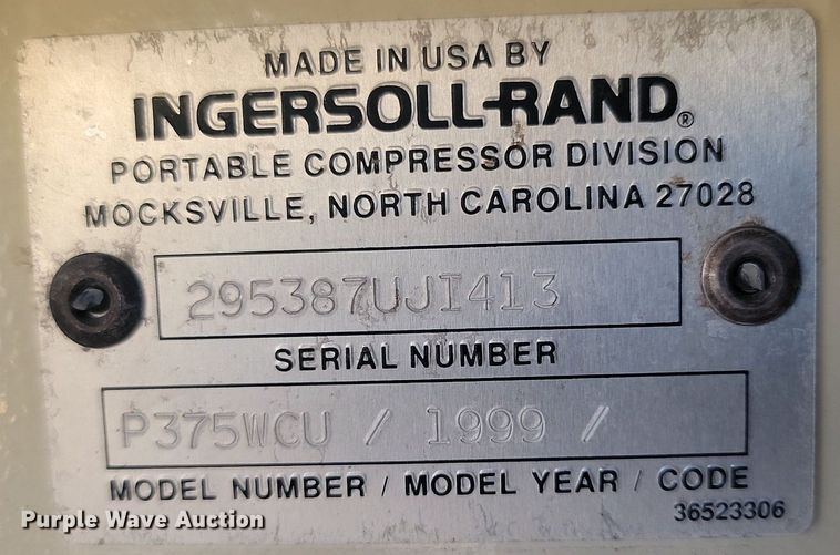 image for item LA9700 1999 Ingersoll Rand  P375WCU air compressor