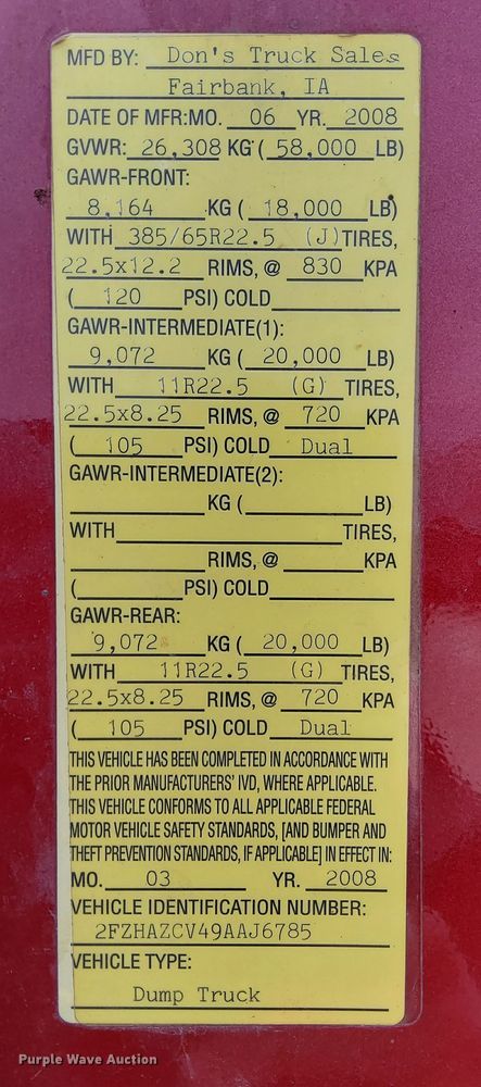 image for item LC9822 2009 Sterling L-Line dump truck