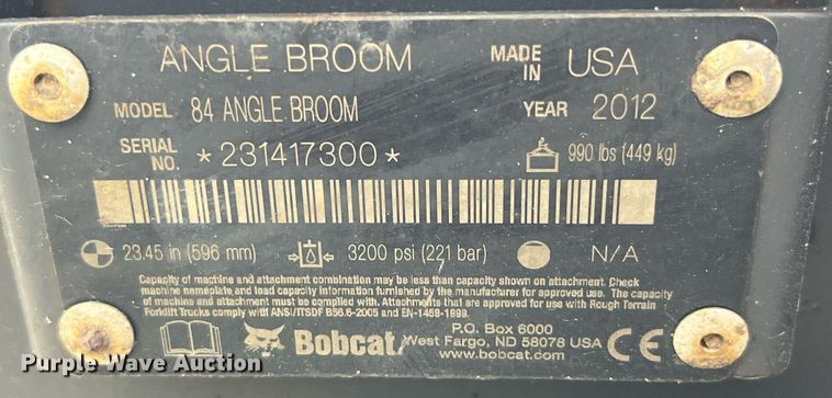 image for item LD9962 2012 Bobcat 84 Angle Broom skid steer broom