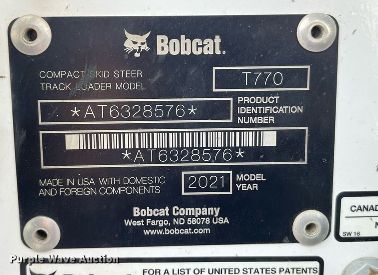 image for item LD9968 2021 Bobcat T770 tracked skid steer loader