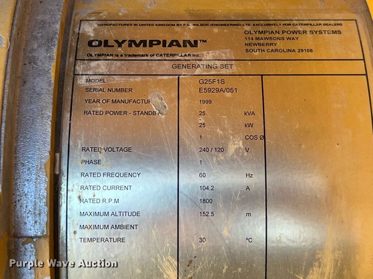 image for item LD9988 1999 Olympian G25F1S generator