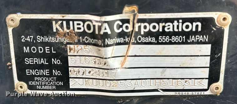 image for item LK9736 2016 Kubota  U25 mini excavator