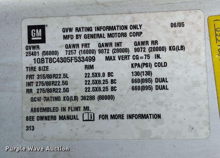 image for item LV9986 2005 Chevrolet  C8500 flatbed truck