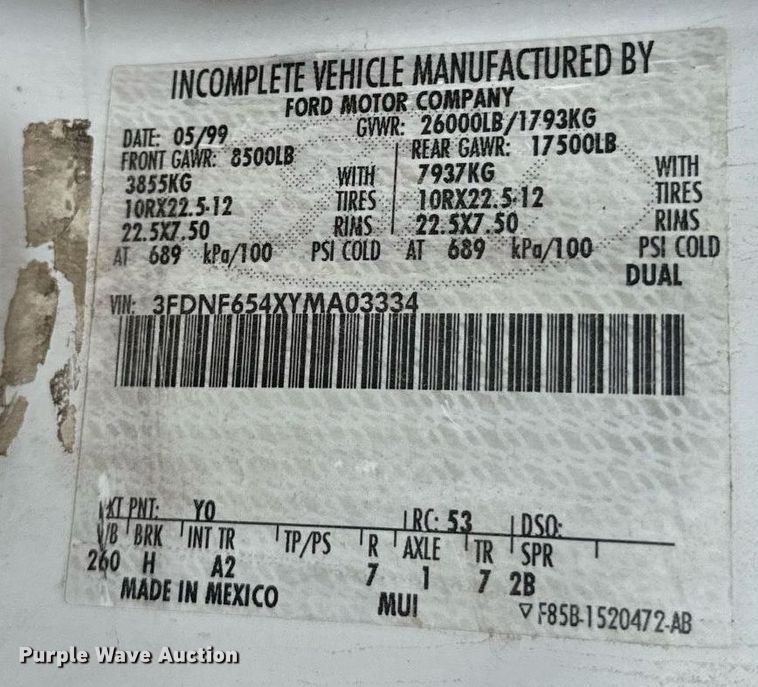 image for item NN9484 2000 Ford  F650 dump flatbed truck