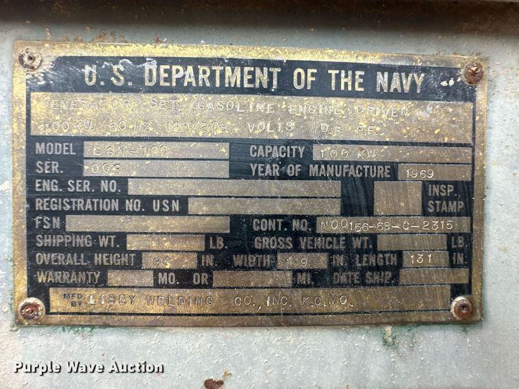 image for item OA9559 1969 Libby Welding Co. LGN-100 generator