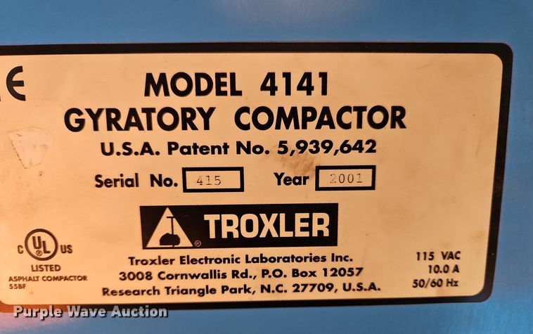 image for item OJ9738 2001 Troxler 4141 gyratory compactor