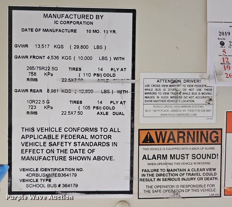 image for item DK0547 2014 IC Corporation PB10500 school bus