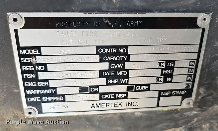 image for item DK0551 1989 Amertek M2500L fire truck