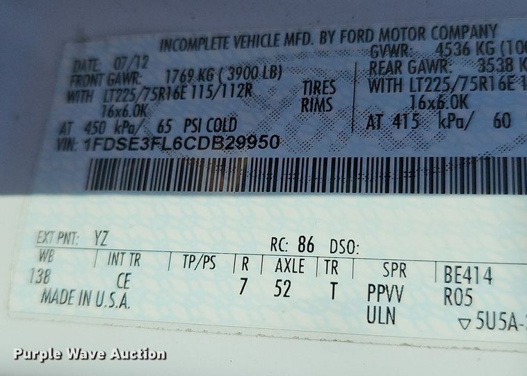 image for item DM1542 2012 Ford E350 Super Duty box truck