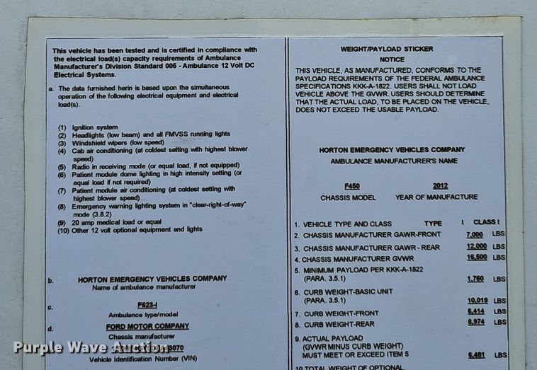 image for item DM1549 2012 Ford F450 Super Duty XLT ambulance