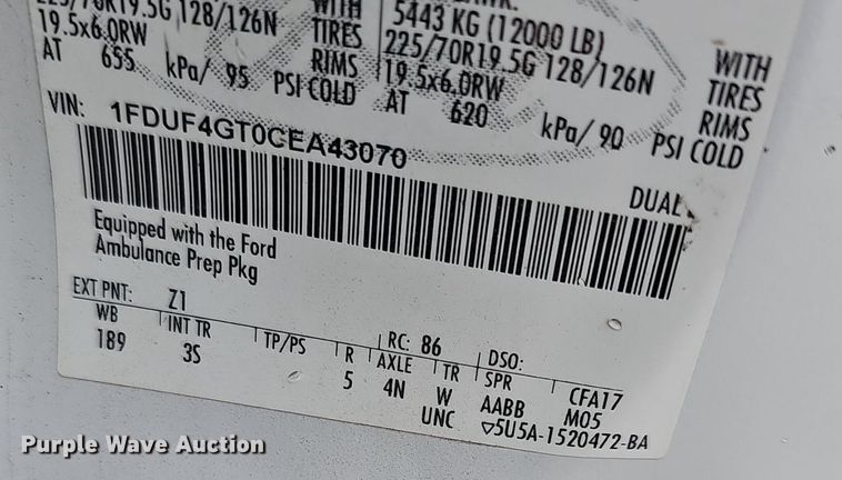 image for item DM1549 2012 Ford F450 Super Duty XLT ambulance