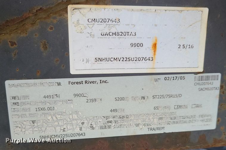 image for item DR5258 2005 Forest River concession trailer