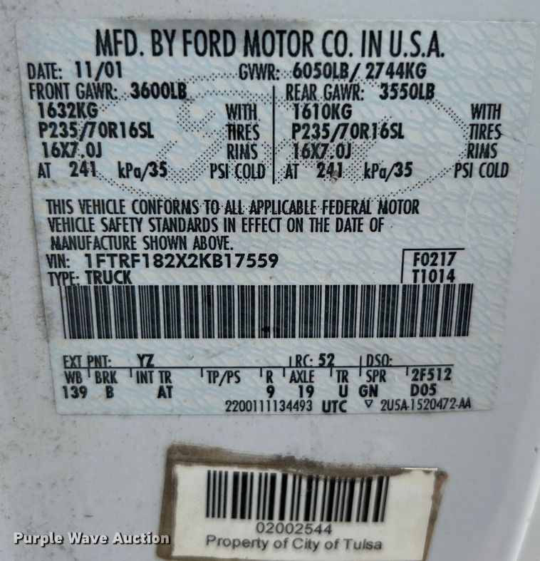 image for item EG0198 2002 Ford F150 pickup truck