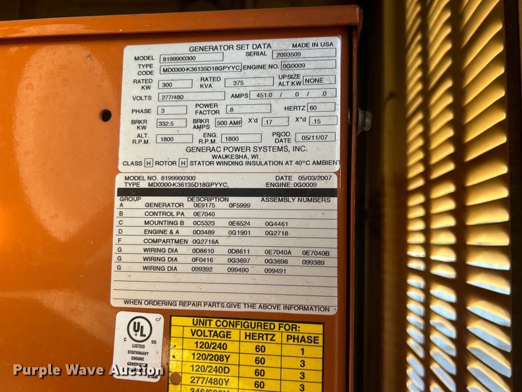 image for item EG0202 2007 Generac 819900300 generator