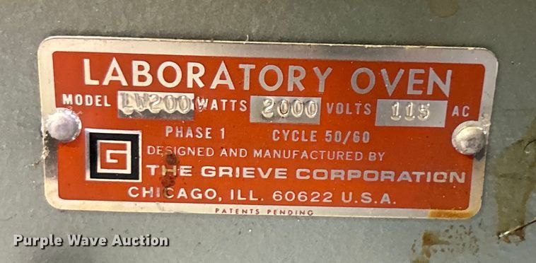 image for item EG0264 Grieve Corp LW200 laboratory oven