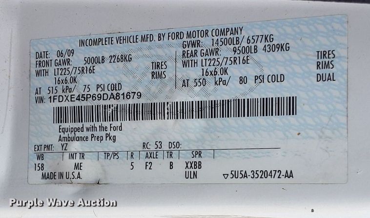 image for item EH3843 2009 Ford E450 ambulance