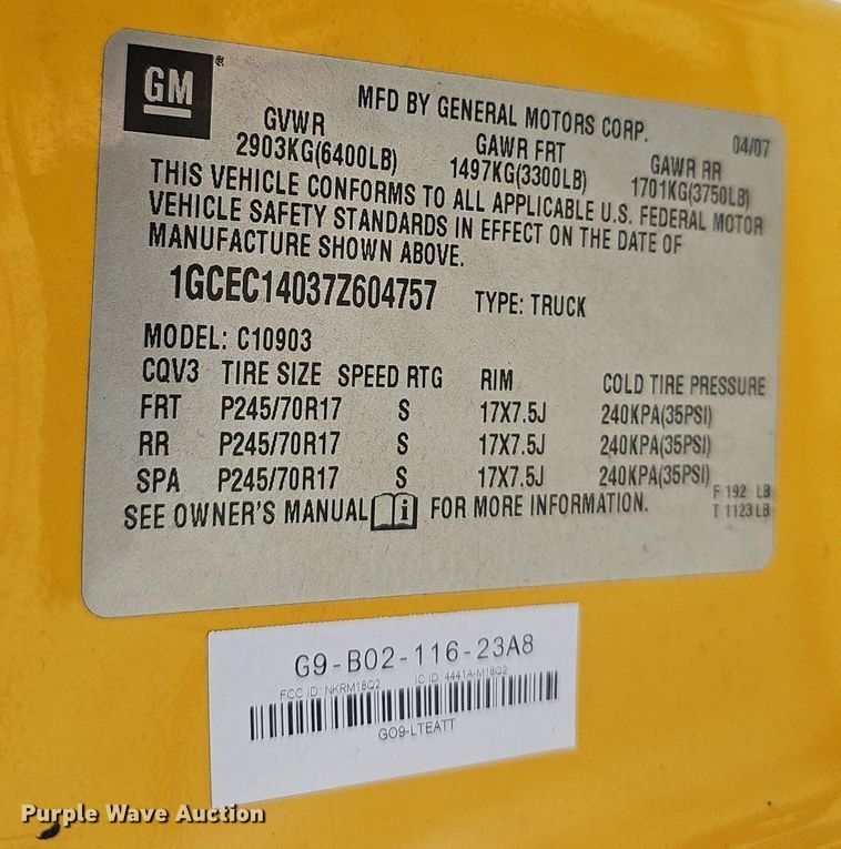 image for item EJ5872 2007 Chevrolet Silverado 1500 pickup truck