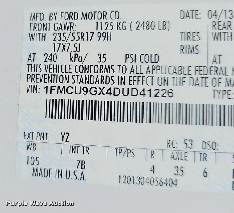 image for item EJ5875 2013 Ford Escape SE SUV