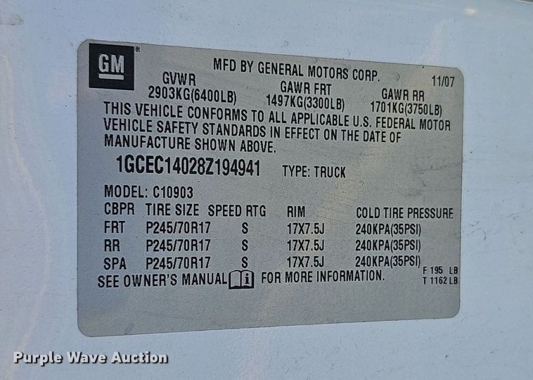 image for item EJ5877 2008 Chevrolet  Silverado 1500 pickup truck