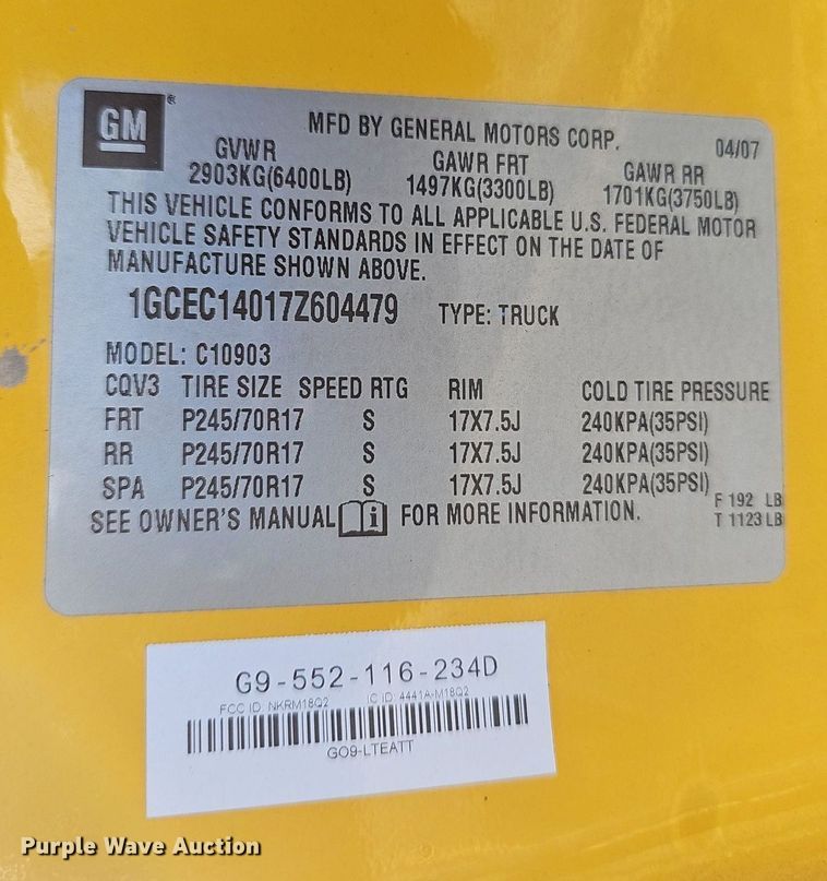 image for item EJ5884 2007 Chevrolet Silverado 1500 pickup truck