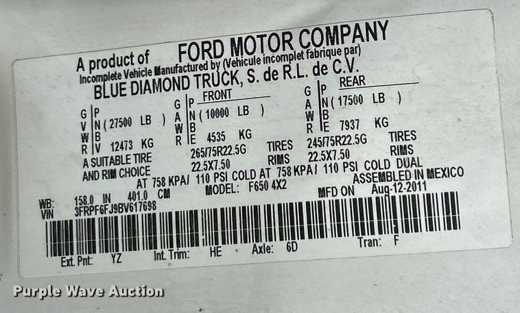 image for item EK4050 2011 Ford F650 Super Duty XL  dump truck