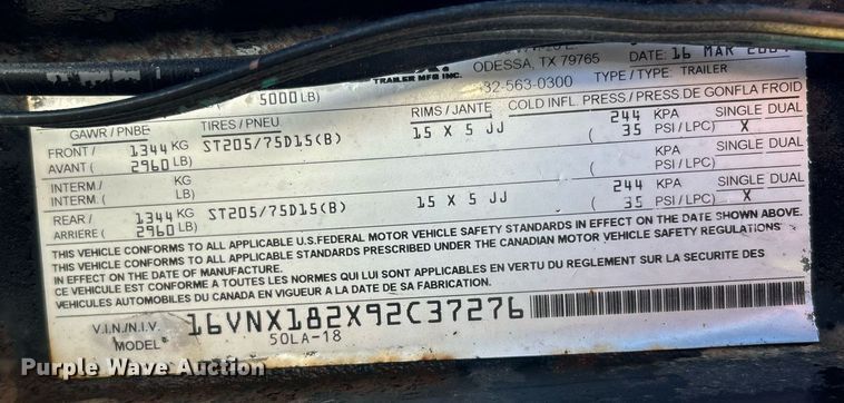 image for item EK4059 2009 Big Tex  50LA-18 utility trailer