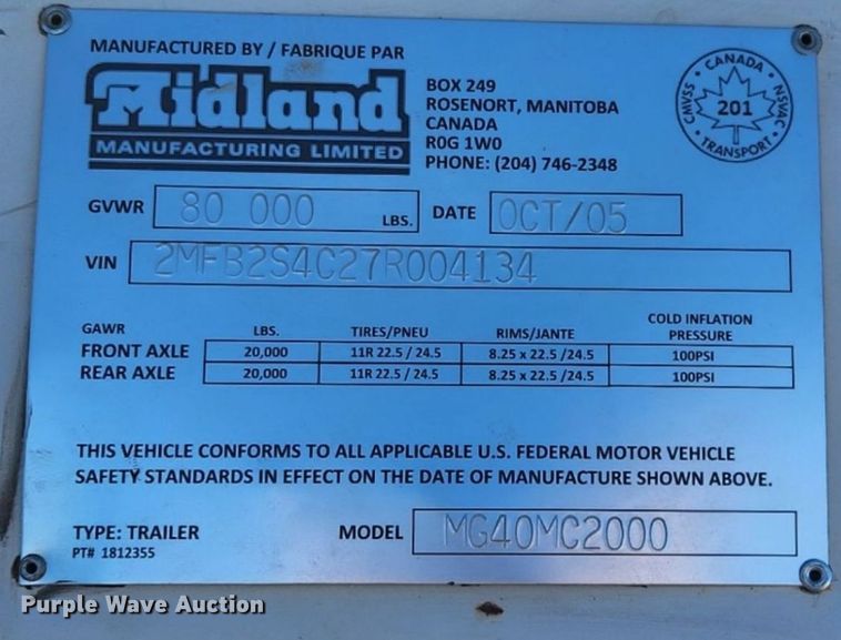 image for item IB9314 2007 Midland MG40MC2000 bottom dump trailer