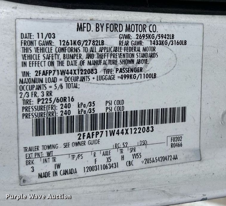 image for item KV9876 2004 Ford  Crown Victoria Police Interceptor  