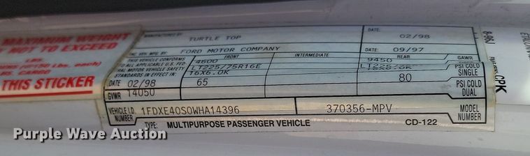 image for item LA9661 1998 Ford E450 Super Duty shuttle bus
