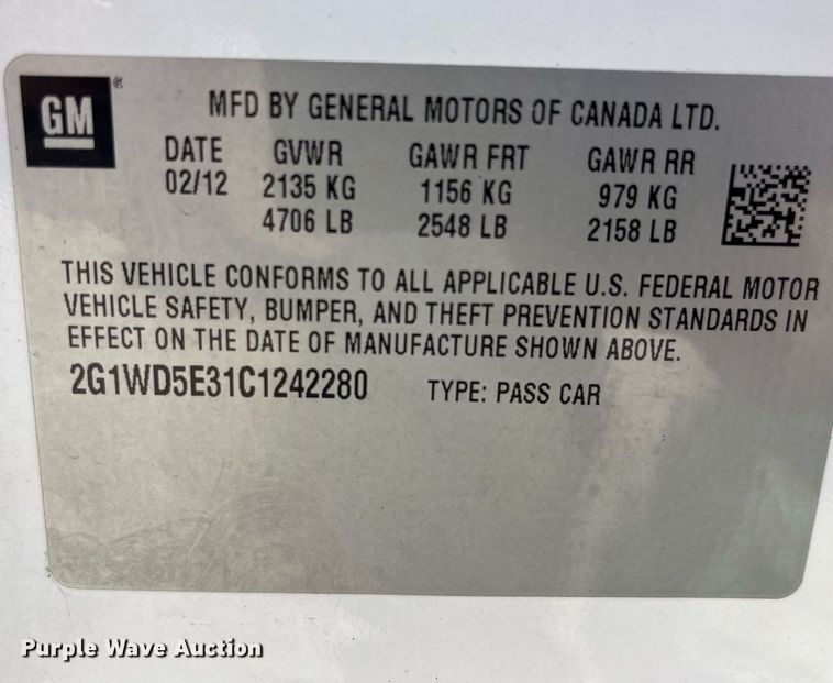 image for item LD9994 2012 Chevrolet   Impala Police  