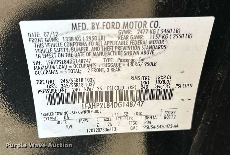 image for item LM9929 2013 Ford Taurus Police Interceptor 