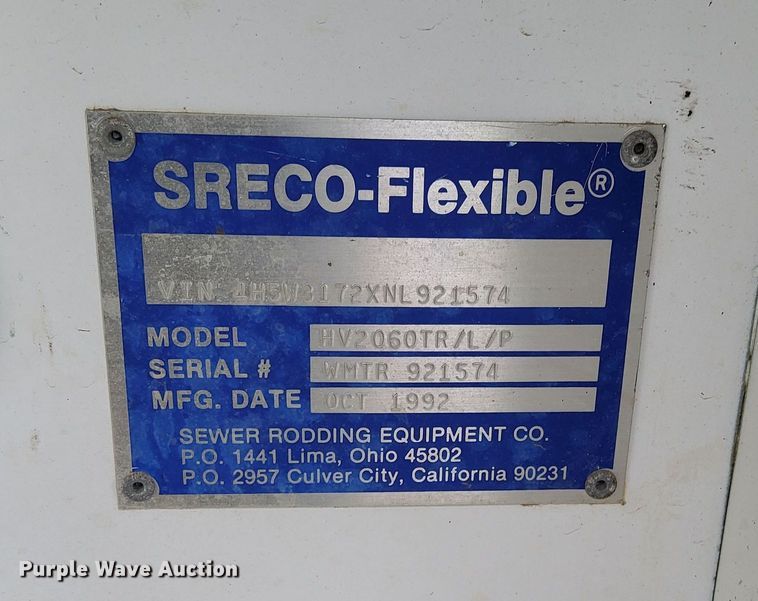 image for item LN9929 1992 SRECO-Flexible HV2060TR/L/P sewer jetter trailer