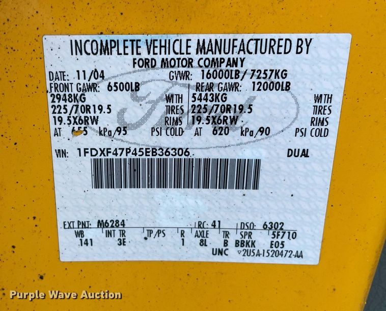 image for item LV9994 2005 Ford F450 Super Duty dump truck