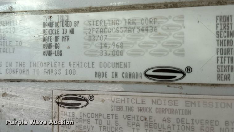 image for item NU9456 2007 Sterling Acterra refuse truck