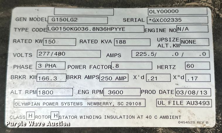 image for item OA9602 Olympian G150LG2 generator