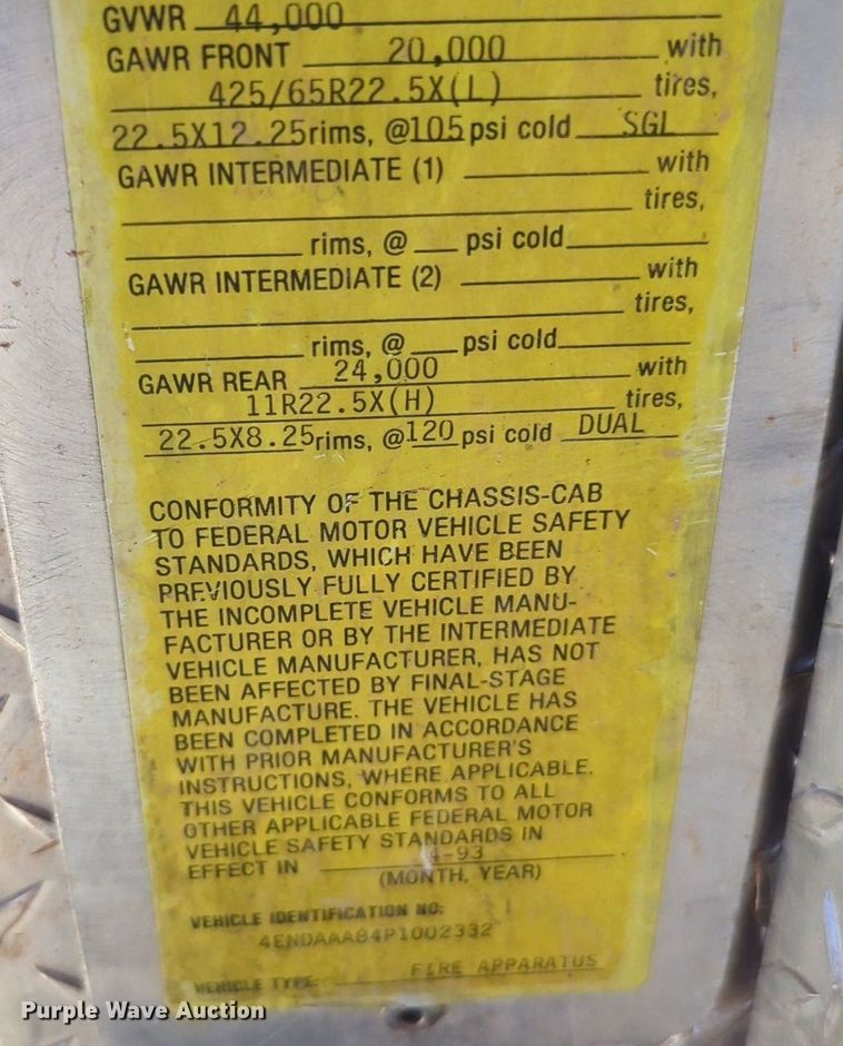 image for item OD9198 1993 E-One Cyclone ladder fire truck