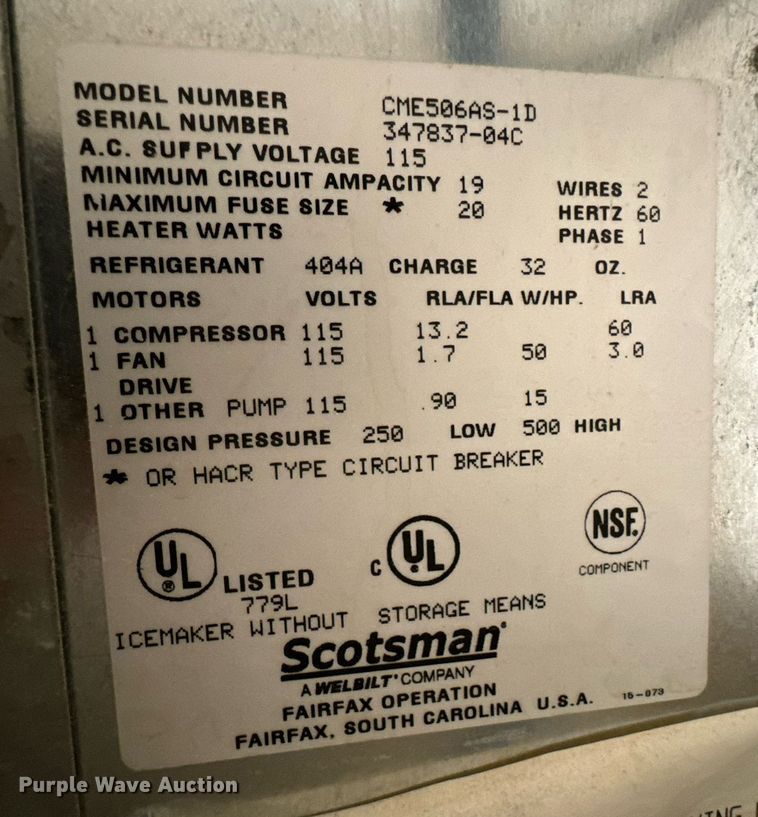 image for item OD9942 Scotsman CME506AS-1D ice machine